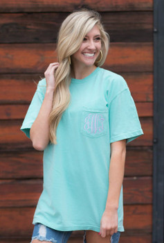 PaisleySweetBoutique Short Sleeve Comfort Colors Monogram Pocket Tee, Short Sleeve T Shirt, Comfort Colors, Monogram Pocket Tshirt, Monogram Pocket Tee for Women