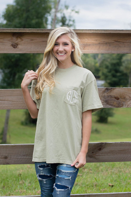 Monogrammed Short Sleeve Comfort Colors | Khaki