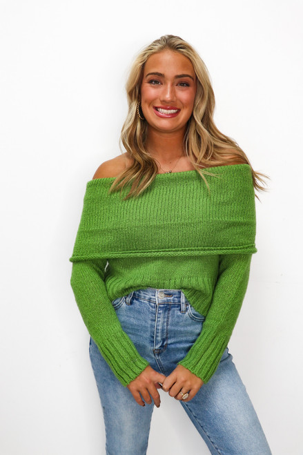 Off the Shoulder Sweater in Olive