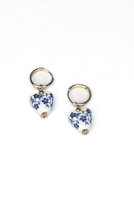 Chinoiserie Heart Dangles in Gold, Blue and White