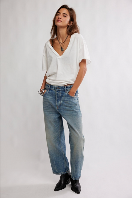 Free People Deep Trance Boyfriend Jeans Barrel Denim in From Beyond Colorway