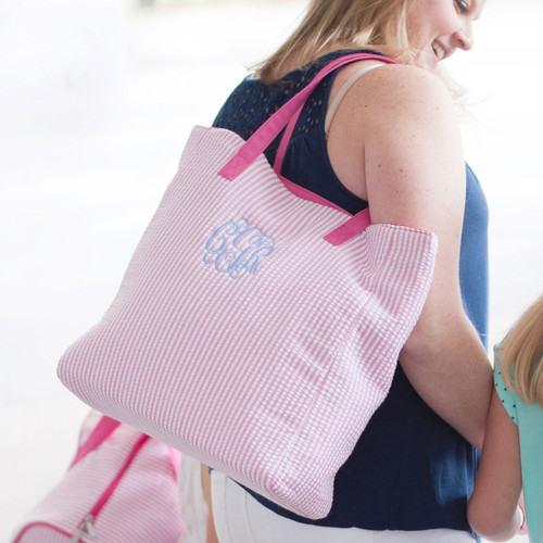 Monogrammed Ellieo Pink Seersucker Scalloped Shorts - Ginny Marie's