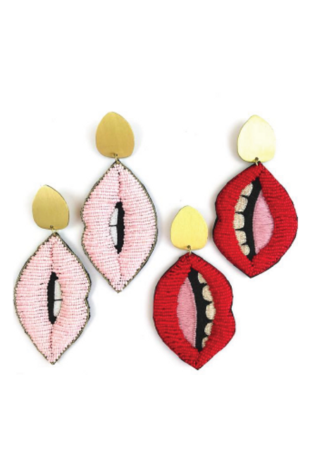 Light pink Allie Beads lip earrings. Available in Macon, GA & Marietta, GA. 