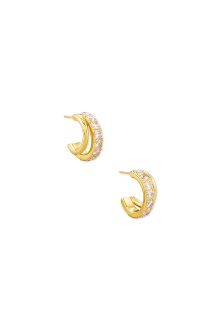 Kendra Scott | Livy Gold Huggie Earrings in White Crystal