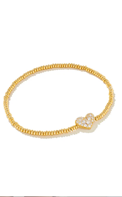 Kendra Scott Ari Gold Pave Heart Stretch Bracelet in White Crystal