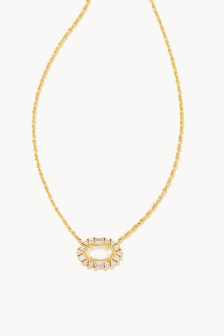 Kendra Scott Elisa Gold Crystal Frame Short Pendant Necklace in Ivory Mother-of-Pearl