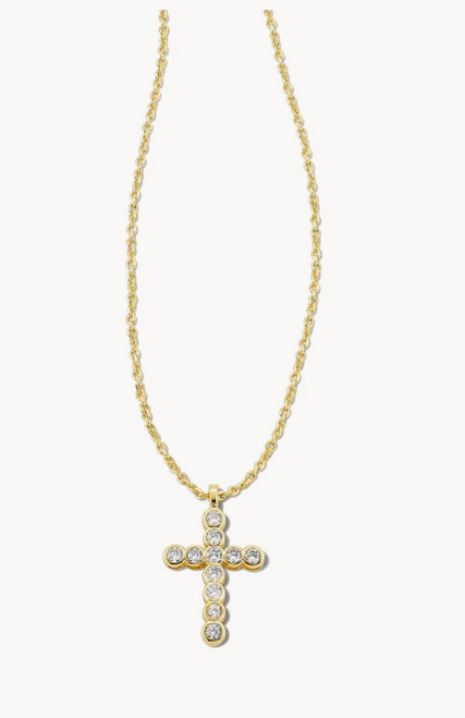 Cross Gold Pendant Necklace in White Crystal
