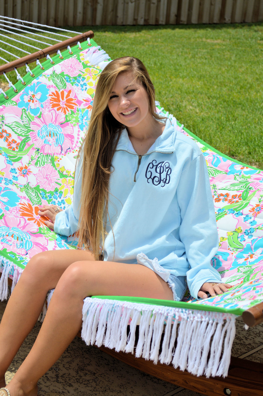 Monogrammed Comfort Colors Pullover Quarter Zip Chambray
