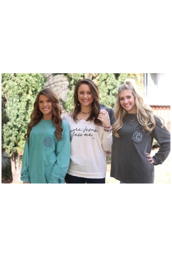 RSmonogramCO. Monogram Long Sleeve Comfort Colors Pocket Tee L / Chambray