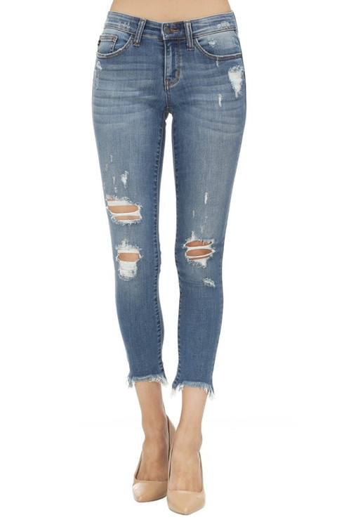 Judy Blue Skinnies with Frayed Bottoms