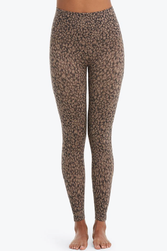 Spanx Look at Me Now double layer waistband leopard print legging in black