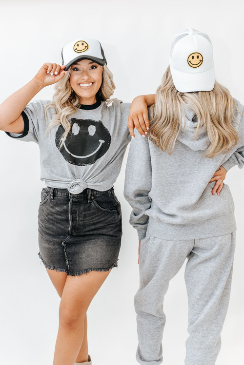 Smiley Face Trucker Hat Black & White