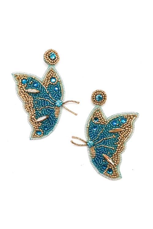 Allie Beads Beaded Butterfly Earrings Blue