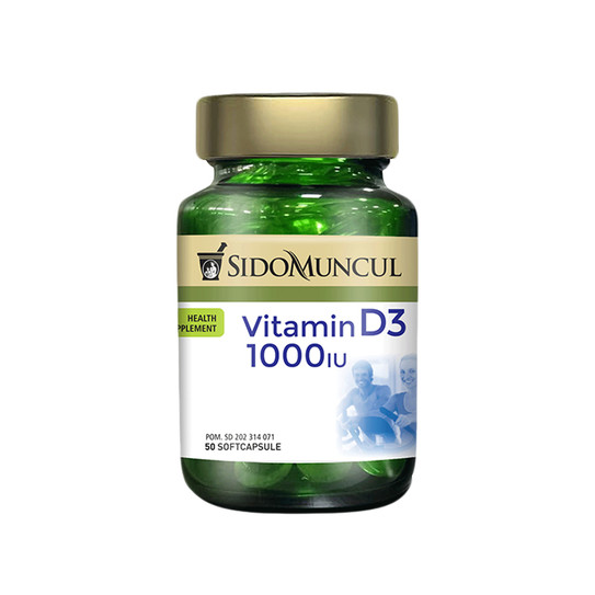 Sido Muncul Vitamin D3 1000 IU 50 Kapsul Memelihara Kesehatan Tulang & Fungsi Imun