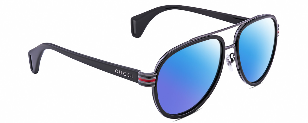 Gucci GG0447S Unisex Pilot Polarized Sunglasses Black Gunmetal 58