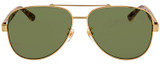Front View of Gucci GG0528S Unisex Pilot Designer Sunglasses Gold Tortoise Havana/Green 63mm