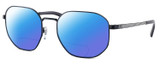 Profile View of Armani Exchange AX2036 Designer Polarized Reading Sunglasses with Custom Cut Powered Blue Mirror Lenses in Matte Navy Blue Unisex Hexagonal Full Rim Metal 56 mm