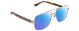 Profile View of Gucci GG0529S Designer Polarized Sunglasses with Custom Cut Blue Mirror Lenses in Ruthenium Silver Tortoise Unisex Square Full Rim Metal 60 mm