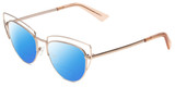 Profile View of Book Club One Hundred Beers Solitude Designer Polarized Reading Sunglasses with Custom Cut Powered Blue Mirror Lenses in Rose Gold Ladies Cat Eye Full Rim Metal 55 mm