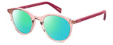 Profile View of Levi's Seasonal LV1005 Designer Polarized Reading Sunglasses with Custom Cut Powered Green Mirror Lenses in Crystal Pink Plum Purple Ladies Round Full Rim Acetate 50 mm