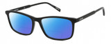 Profile View of Levi's Seasonal LV1018 Designer Polarized Reading Sunglasses with Custom Cut Powered Blue Mirror Lenses in Gloss Black Unisex Rectangular Full Rim Acetate 55 mm
