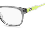 Side View of Tommy Hilfiger TH1427 Designer Blue Light Blocking Eyeglasses in Grey Crystal Neon Yellow Unisex Oval Full Rim Acetate 50 mm