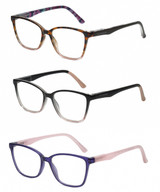 Front View of Lulu Guinness 3 PACK Gift Womens Reading Glasses Black,Purple Pink,Tortoise+2.50