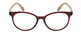 Front View of Isaac Mizrahi IM31325R Designer Reading Eye Glasses with Custom Cut Powered Lenses in Crystal Wine Red Floral Green Yellow Ladies Round Full Rim Acetate 49 mm