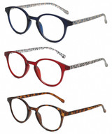 Front View of Elle 3 PACK Gift Box Womens Reading Glasses Tortoise,Crystal Red,Navy Blue +2.50