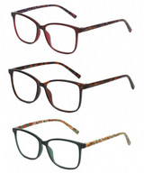 Front View of Isaac Mizrahi 3 PACK Gift Box Womens Reading Glasses in Tortoise,Green,Red +2.00