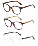 Front View of Isaac Mizrahi 3 PACK Gift Box Women's Reading Glasses Tortoise,Crystal,Red +2.50