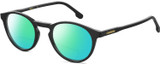 Profile View of Carrera 255 Designer Polarized Reading Sunglasses with Custom Cut Powered Green Mirror Lenses in Gloss Black Unisex Panthos Full Rim Acetate 48 mm