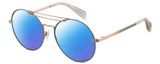 Profile View of Rag&Bone 1011 Designer Polarized Reading Sunglasses with Custom Cut Powered Blue Mirror Lenses in Rose Gold Green Grey Crystal Ladies Pilot Full Rim Metal 59 mm