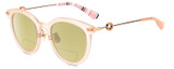 Profile View of Kate Spade KEESEY Designer Polarized Reading Sunglasses with Custom Cut Powered Sun Flower Yellow Lenses in Gloss Blush Pink Crystal Rose Gold Black Stripes Ladies Cat Eye Full Rim Acetate 53 mm
