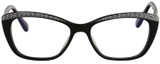 Front View of Chopard VCH229S Designer Reading Eye Glasses with Custom Cut Powered Lenses in Gloss Black Silver Gemstone Accents White Ladies Cat Eye Full Rim Acetate 54 mm