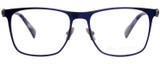Front View of John Varvatos V182 Designer Reading Eye Glasses with Custom Cut Powered Lenses in Matte Navy Blue Gunmetal Skull Accents Unisex Square Full Rim Metal 55 mm