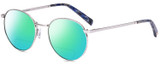 Profile View of Elton John CHOPIN 2 Designer Polarized Reading Sunglasses with Custom Cut Powered Green Mirror Lenses in Platinum Silver Blue Grey Unisex Round Full Rim Metal 50 mm