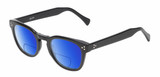 Profile View of Reptile Chelidae Designer Polarized Reading Sunglasses with Custom Cut Powered Blue Mirror Lenses in Gloss Black Unisex Panthos Full Rim Acetate 49 mm