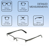 Dimensions and Measurements Illustration of Harley-Davidson HD0766 Designer Reading Eye Glasses with Custom Cut Powered Lenses in Shiny Black Unisex Rectangular Semi-Rimless Stainless Steel 57 mm