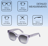 Dimensions and Measurements Illustration of QUAY Australia After Hours Women's Cat Eye Full Rim Designer Prescription Eyeglasses in Crystal Sweet Pea Lilac 51mm Rx-BI-FOCAL