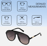 Dimensions and Measurements Illustration of QUAY Australia Chart Topper Mens Pilot Full Rim Designer Reading Glasses in Gloss Black 57mm Custom L&R Lens
