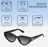 Dimensions and Measurements Illustration of QUAY Australia Narrow Down Women's Cat Eye Full Rim Designer Reading Glasses in Gloss Black 57mm Custom L&R Lens