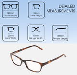 Dimensions and Measurements Illustration of Jones New York J730 Designer Blue Light Blocking Eyeglasses in Black Crystal Layer Ladies Cat Eye Full Rim Acetate 53 mm