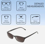 Dimensions and Measurements Illustration of Jones New York J730 Designer Polarized Reading Sunglasses with Custom Cut Powered Amber Brown Lenses in Tortoise Havana Brown Gold Ladies Cat Eye Full Rim Acetate 53 mm