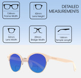 Dimensions and Measurements Illustration of Prive Revaux Angelou Designer Polarized Reading Sunglasses with Custom Cut Powered Blue Mirror Lenses in Ivory White Unisex Round Full Rim Acetate 52 mm