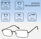 Dimensions and Measurements Illustration of Prive Revaux Matrix Designer Single Vision Prescription Rx Eyeglasses in Caviar Black Unisex Rectangular Full Rim Metal 55 mm
