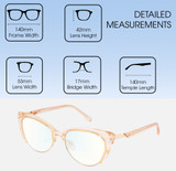 Dimensions and Measurements Illustration of Prive Revaux Veronica Designer Reading Eye Glasses with Custom Cut Powered Lenses in Cantaloupe Crystal Ladies Cat Eye Full Rim Acetate 53 mm