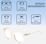Dimensions and Measurements Illustration of OTIS Jazmine Designer Progressive Lens Prescription Rx Eyeglasses in Eco Crystal Coral Ladies Cat Eye Full Rim Acetate 53 mm