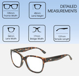 Dimensions and Measurements Illustration of OTIS Odyssey Designer Reading Eye Glasses in Matte Honey Tortoise Havana Ladies Cat Eye Full Rim Acetate 54 mm