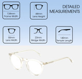 Dimensions and Measurements Illustration of OTIS Omar Designer Progressive Lens Prescription Rx Eyeglasses in Eco Crystal Sand Ladies Round Full Rim Acetate 50 mm
